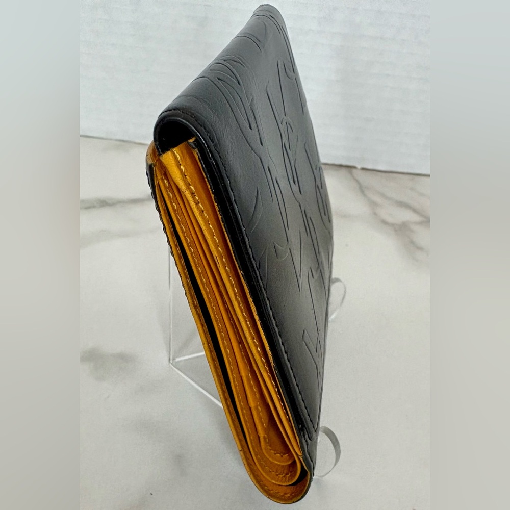 YSL Yves Saint Laurent Embossed  Black /Yellow Leather Compact Wallet - Picture 9 of 9